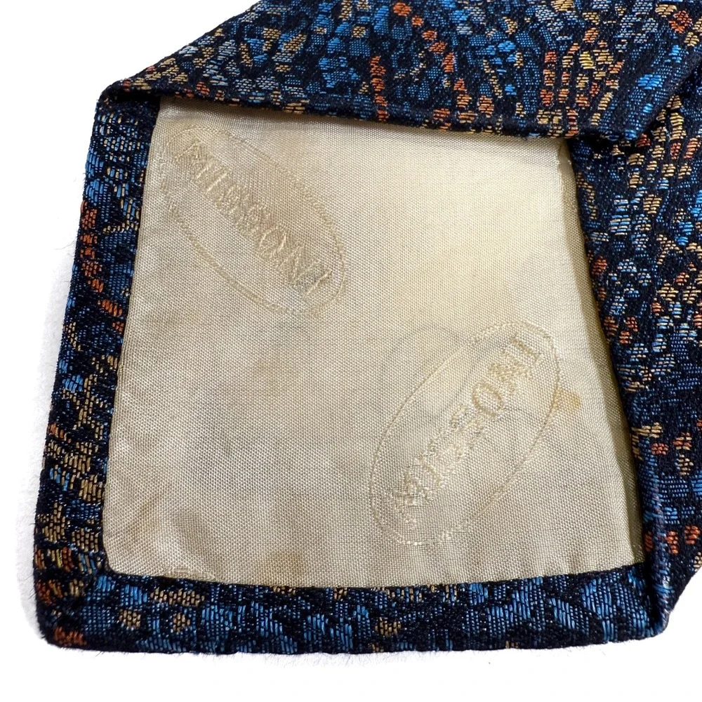 Missoni Silk Tie‎ Blue Orange Mosaic Pebble Pattern Woven Made in Italy W: 3.5